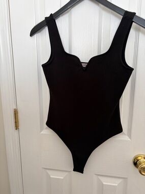 BCBGeneration Black V-Notch Tank Bodysuit with Wide Straps